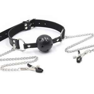 OHMAMA FETISH - BALL GAG WITH VENTS AND NIPPLE CLAMPS