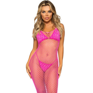 LEG AVENUE - LONG NET DRESS FUCHSIA ONE SIZE