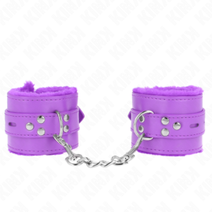 KINK - FUR LINED WRIST RESTRAINTS WITH SQUARE HOLES PURPLE AND PURPLE BELT ADJUSTABLE 17-29 CM X 6 CM