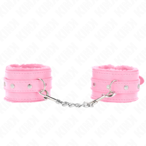 KINK - PREMIUM FUR LINED WRIST RESTRAINTS PINK WITH PINK BELT ADJUSTABLE 17-29 CM X 6 CM