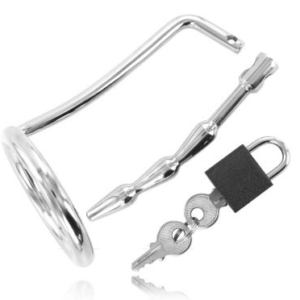 METAL HARD - TESTICLE RING WITH URETHRAL CHASTITY PLUG