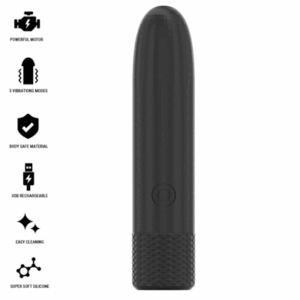 BLACK & SILVER - GERI USB RECHARGEABLE VIBRATING BULLET 8 VIBRATIONS BLACK 10 X 2.2 CM